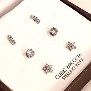 NEW Giani Bernini 3 Pair EARRINGS Cubic Zirconia Stud Post Sterling Silver Boxed